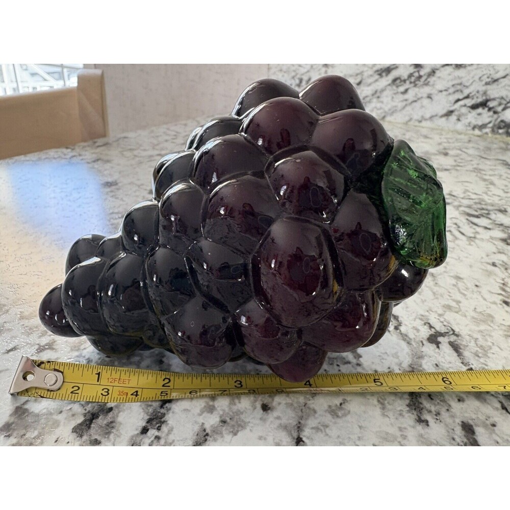 Vintage Blown Art Glass Grape Cluster 6” Purple Artificial Fruit Centerpiece - Picture 4 of 5